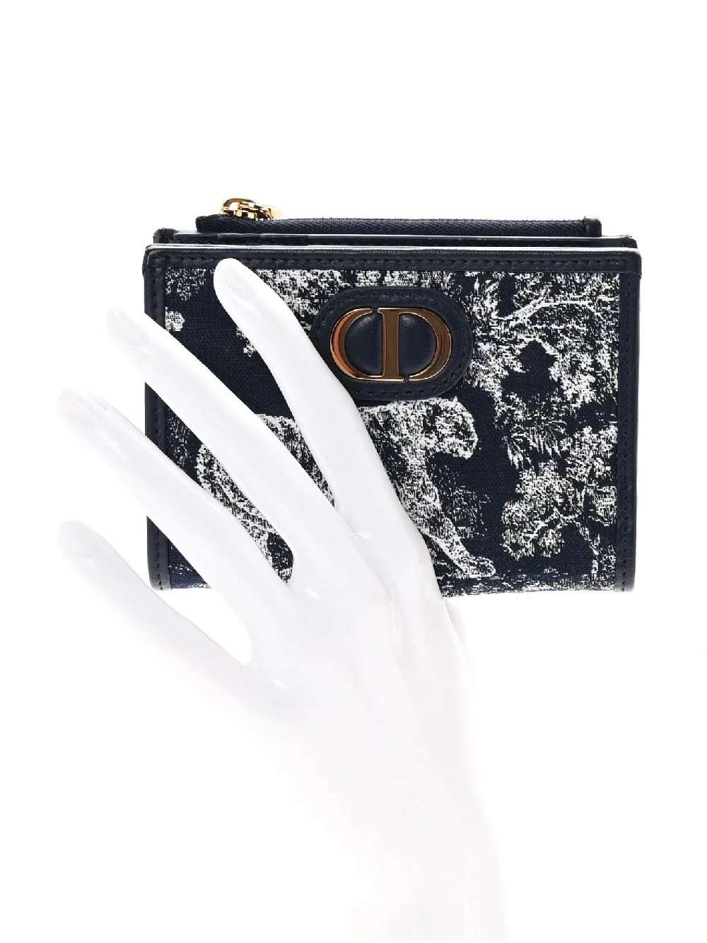 Christian Dior Navy Toile Zip Pouch with Gold CD Hardware
